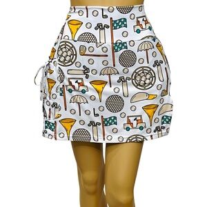 Yogaz Activewear UNIQUE Skirt Skort Golf Theme Print Pull On Lace/Pocket Sz M